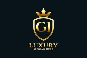 initial GI elegant luxury monogram logo or badge template with scrolls and royal crown - perfect for luxurious branding projects vector