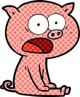 cartoon sitting pig shouting vector