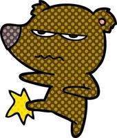 angry bear cartoon kicking vector