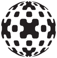 Abstract, patterned sphere design element in black color. PNG with transparent background.