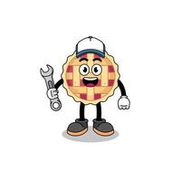 apple pie illustration cartoon as a mechanic vector