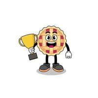 Cartoon mascot of apple pie holding a trophy vector