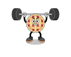 apple pie mascot cartoon lifting a barbell vector
