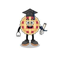 mascota de tarta de manzana con pose de graduación vector