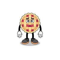 apple pie cartoon illustration with sad face vector