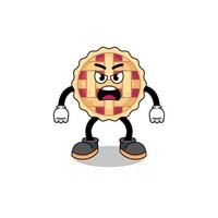 apple pie cartoon illustration with angry expression vector