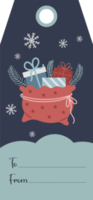 Christmas gift tags. Card label with bag of gifts png