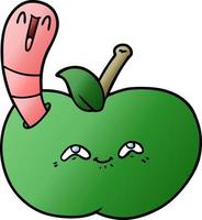 cartoon worm in happy apple vector