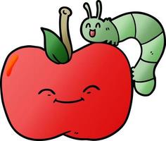 insecto y manzana de dibujos animados vector