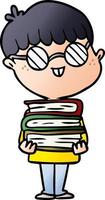 cartoon nerd boy with spectacles and book vector