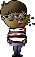 cartoon boy wearing dark glasses carrying books vector