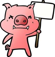 angry cartoon pig protesting vector