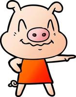 nervous cartoon pig wearing dress vector