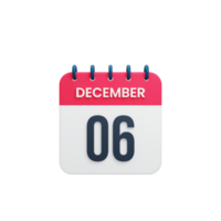 icono de calendario realista de diciembre fecha renderizada en 3d 06 de diciembre png