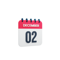 décembre calendrier réaliste icône rendu 3d date décembre 02 png