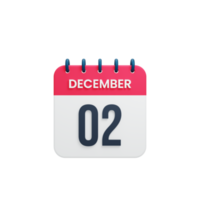 icono de calendario realista de diciembre fecha renderizada en 3d 02 de diciembre png