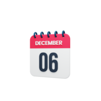 icono de calendario realista de diciembre fecha renderizada en 3d 06 de diciembre png