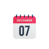 icône de calendrier réaliste de décembre date de rendu 3d 07 décembre png