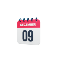 icono de calendario realista de diciembre fecha renderizada en 3d 09 de diciembre png