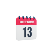 dezembro ícone de calendário realista 3d renderizado data 13 de dezembro png