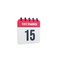 icono de calendario realista de diciembre fecha renderizada en 3d 15 de diciembre png