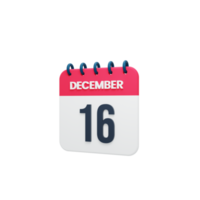 icono de calendario realista de diciembre fecha renderizada 3d 16 de diciembre png