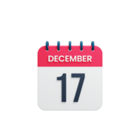 icono de calendario realista de diciembre fecha renderizada 3d 17 de diciembre png