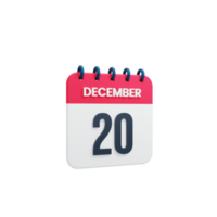 December Realistic Calendar Icon 3D Rendered Date December 20 png