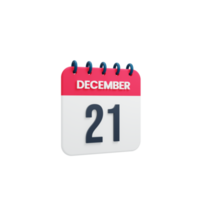 icono de calendario realista de diciembre fecha renderizada en 3d 21 de diciembre png