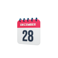 icono de calendario realista de diciembre fecha renderizada 3d 28 de diciembre png