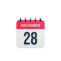 icono de calendario realista de diciembre fecha renderizada 3d 28 de diciembre png