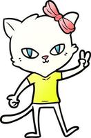 cute cartoon cat girl giving peace sign vector