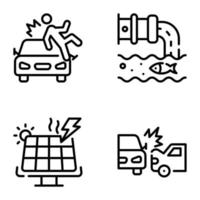 Accident and Pollution Line Icons vector