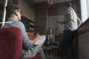 team meeting and brainstorming in small private office photo