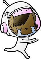 niña astronauta llorando de dibujos animados vector