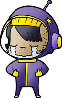 niña astronauta llorando de dibujos animados vector