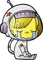 cartoon crying astronaut girl sitting vector
