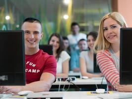 technology students group in computer lab school  classroom photo