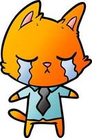 crying cartoon office worker cat vector