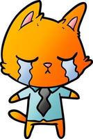 crying cartoon office worker cat vector