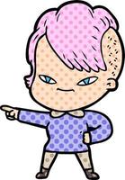 cute cartoon girl with hipster haircut vector