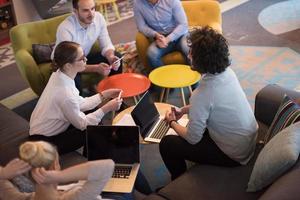 Startup Business Team At A Meeting at modern office building photo