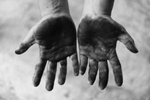 Dirty hands worker hands man Open hands stained photo