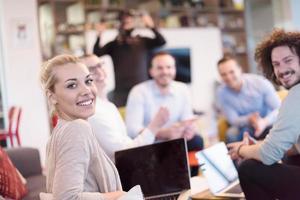 Startup Business Team At A Meeting at modern office building photo