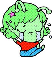 cartoon crying alien girl vector