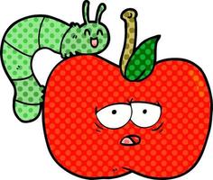 cartoon apple and bug vector