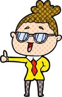 cartoon happy woman wearing spectacles vector