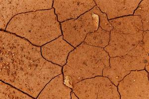 Cracks of the dried soil in arid season Arid soil , Cracked earth texture of ground broken and rough surface red mud clay photo