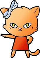 cute cartoon cat wearing dress vector