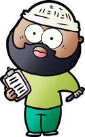 cartoon bearded man with clipboard and pen vector